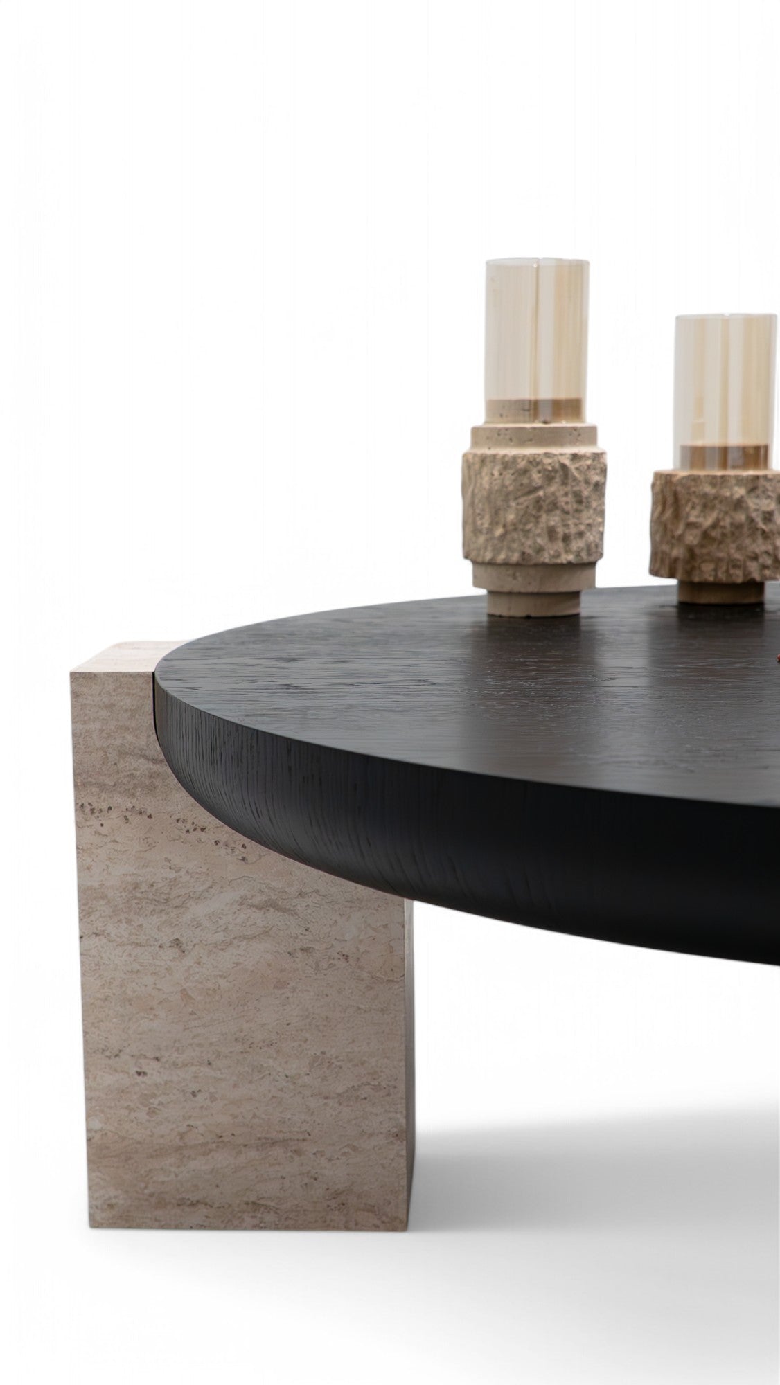 674 Black-Travertine Coffee with End Table