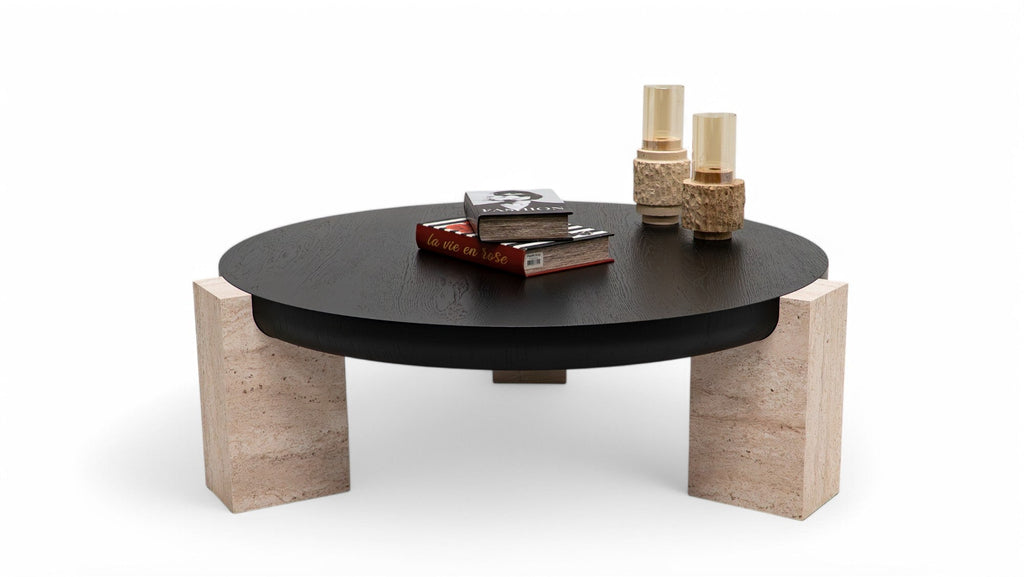 674 Black-Travertine Coffee with End Table