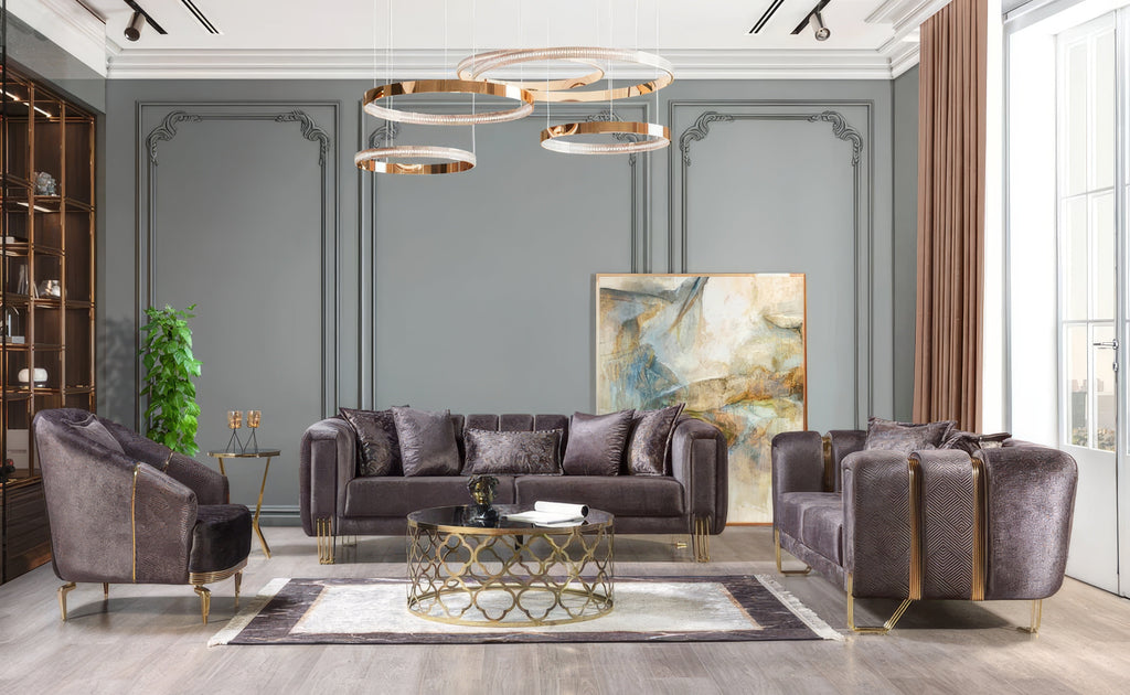 Santana Velvet Sofa & Loveseat and chair Set