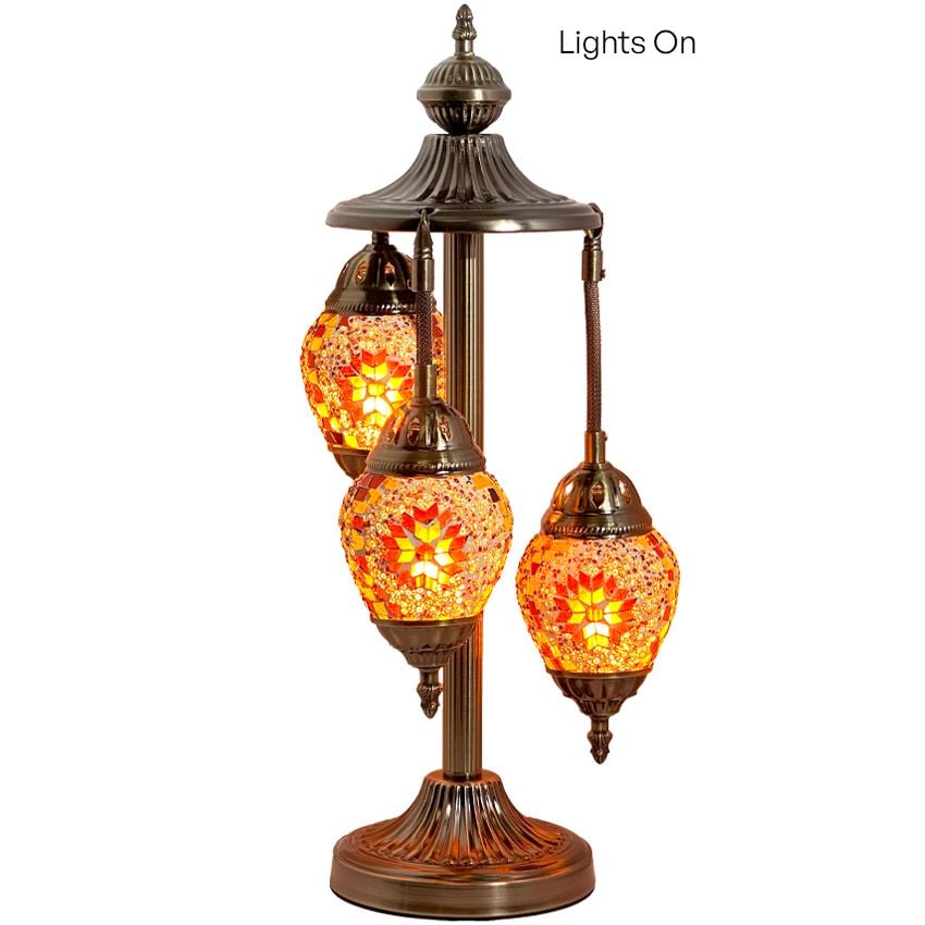 Orange Blossom Egg Shaped Turkish Lamps with 3 Globes